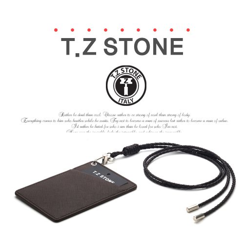 티지스톤-TZ1D217 사피아노 다크브라운 목걸이형 카드지갑(사선형)